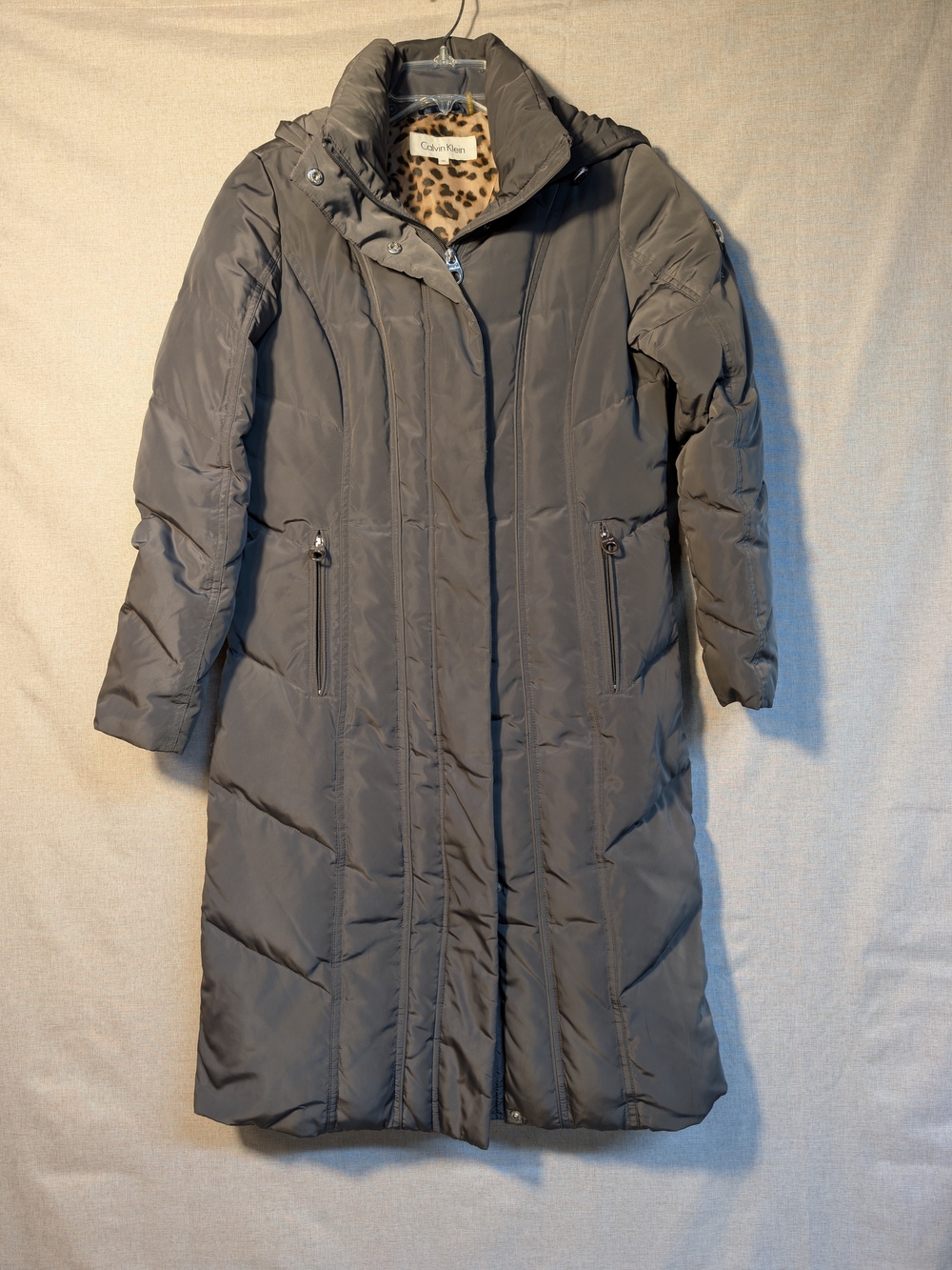 Calvin Klein Women's Long Puffer Coat in Charcoal Gray